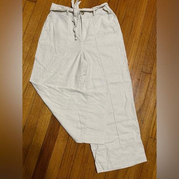 Joie Pants - Joie Wide Leg Cropped Pants Linen Blend Cream Colored Size Small